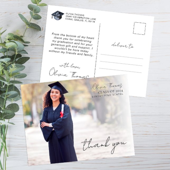 Script Typography Graduation Photo Thank You Postcard (Graduation Postcard)