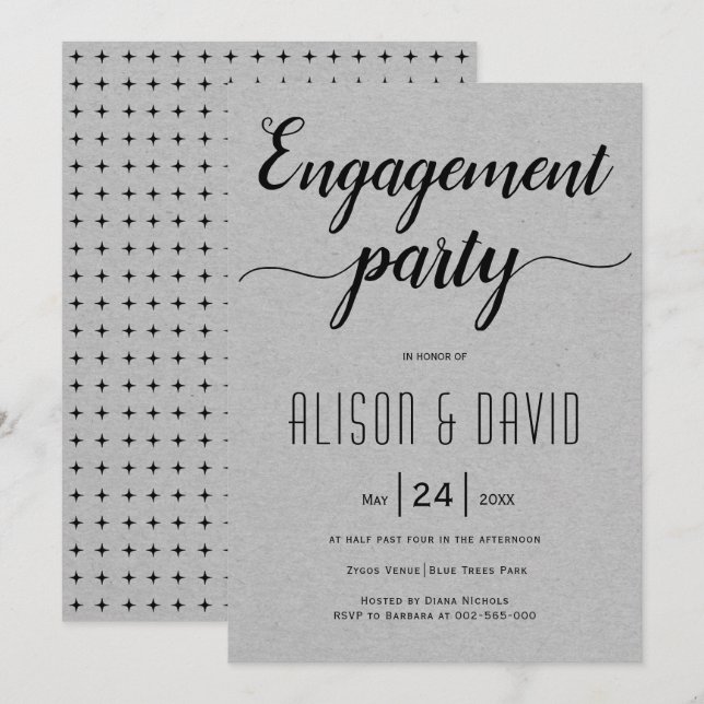 Script typography grey wedding engagement party invitation (Front/Back)