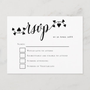 Script typography hearts Swashes Wedding RSVP Postcard