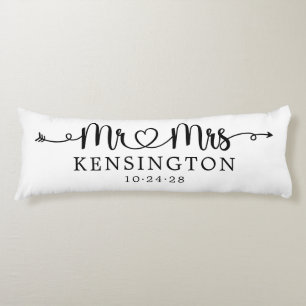 Script Typography Personalized Mr Mrs Wedding Body Pillow