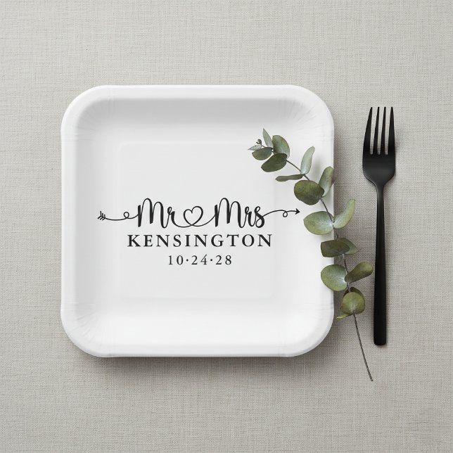 Script Typography Personalized Mr Mrs Wedding Paper Plate (Creator Uploaded)