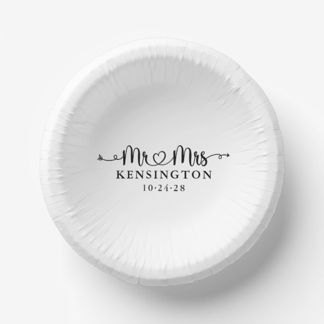 Script Typography Personalized Mr Mrs Wedding Paper Plate (Front)