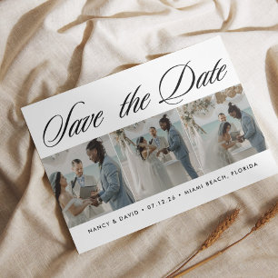 Script Typography Photo Collage Beach Wedding  Save The Date