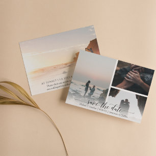 Script Typography Save the Date 4 Photo Collage