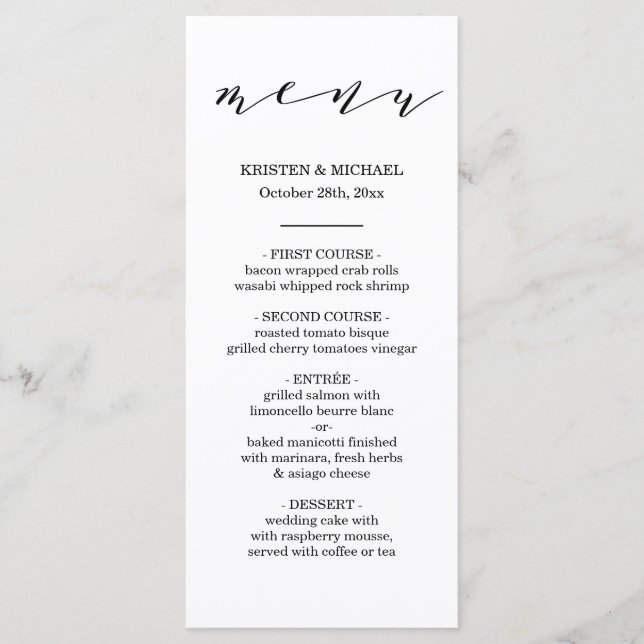Script typography wedding menu (Front)