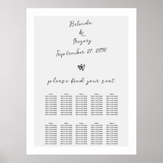 Script Typography Wedding Seating Chart (Front)