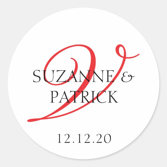 Script V Étiquette Monogramme (rouge / noir) (Devant)