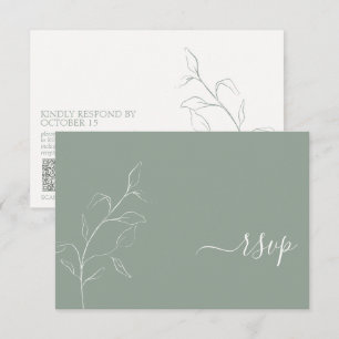 Script vert Sage moderne Botanique QR Code RSVP