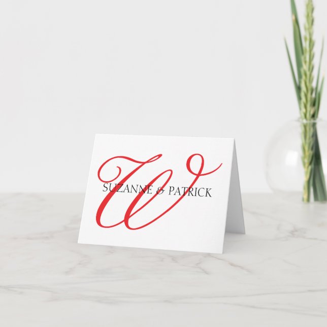 Script W Carte pour notes Monogramme (rouge / noir (Devant)