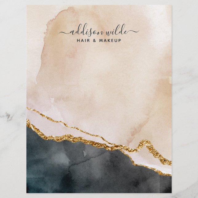 Script Watercolor Pink Black Gold Marble Business Letterhead (Front)