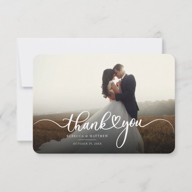 Script Wedding Day Photo Hand-Lettered Thank You Card (Front)