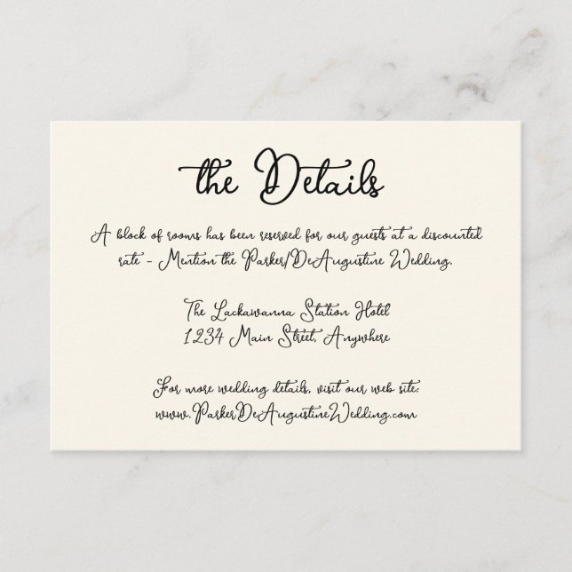 Script Wedding Information Details Enclosure Card (Front)