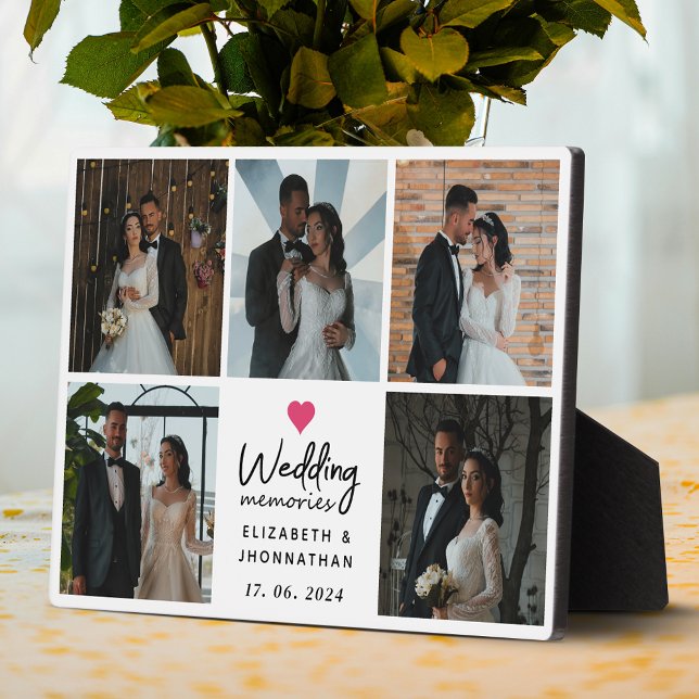 Script Wedding Memories Heart Couple Photo Collage Plaque (Creator Uploaded)