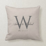 SCRIPT WEDDING MONOGRAM | Linen Photo Keepsake Throw Pillow<br><div class="desc">The Script Wedding Monogram is a simple design in light linen, featuring your wedding initial in an elegant script typography, overwritten with your names and wedding date in a classical font, and your favourite wedding photograph on the back. This relaxed, country style will work with many different interior decor themes,...</div>