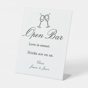 Script Wedding Open Bar Simple Event Pedest Pedestal Sign