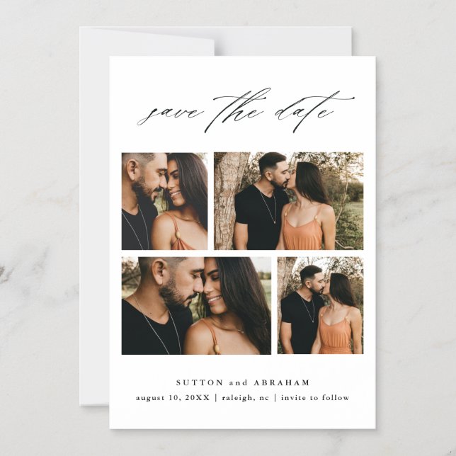 Script Wedding Photo Collage Save The Date Magnetic Invitation (Front)