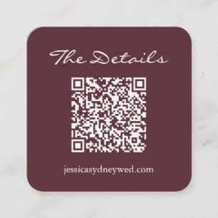 Script Wedding RSVP Details QR Code Burgundy Enclosure Card