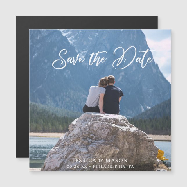Script Wedding Save The Date Magnets with Photo (Front/Back)