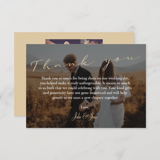 Script Wedding Thank You Card, Photo and QR Code (Front/Back)