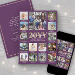 Script What a Year! 15 Photo Collage Purple & Gold Holiday Card<br><div class="desc">What a year to remember! Send stylish joyful greetings and share 15 favorite pictures with a 5x7 photo collage holiday card. Create your own unique year in review card for family and friends to enjoy. All pictures and wording on this template are simple to personalize. The colors and font styles...</div>