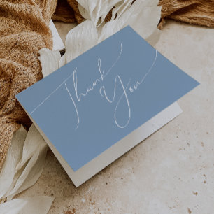 Script Whimsical Dusty Bleu plié Carte de remercie