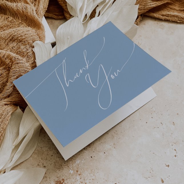 Script Whimsical Dusty Bleu plié Carte de remercie (Créateur téléchargé)