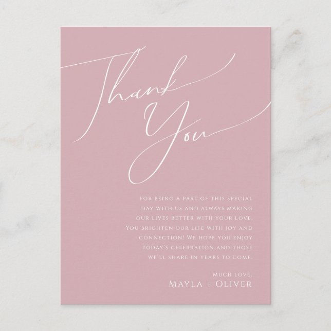 Script Whimsical | Dusty Rose Table Carte de remer (Devant)