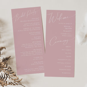 Script Whimsical Dusty Rose Wedding Programme