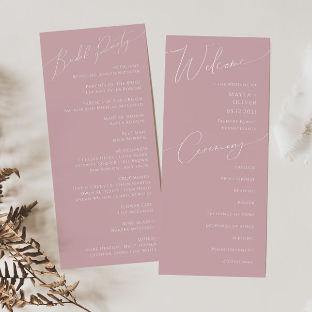 Script Whimsical | Dusty Rose Wedding Programme (Créateur téléchargé)