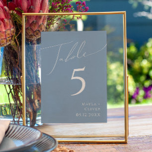 Script Whimsical   Numéro de table bleu Dusty