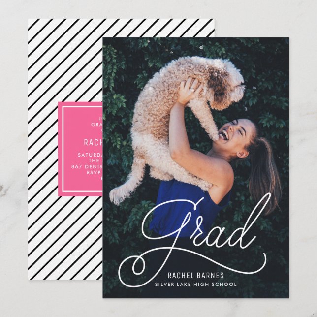 Script Whimsical Photo Graduation Party Invitation (Devant / Derrière)