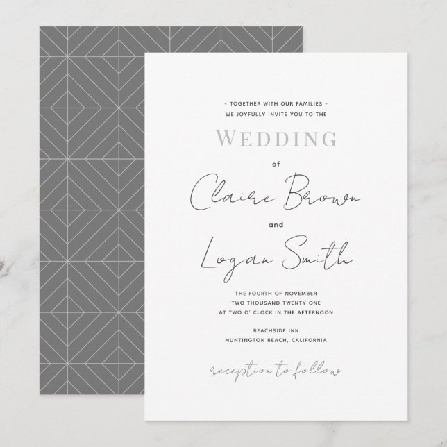 Script White Modern Wedding Invitation (Front/Back)
