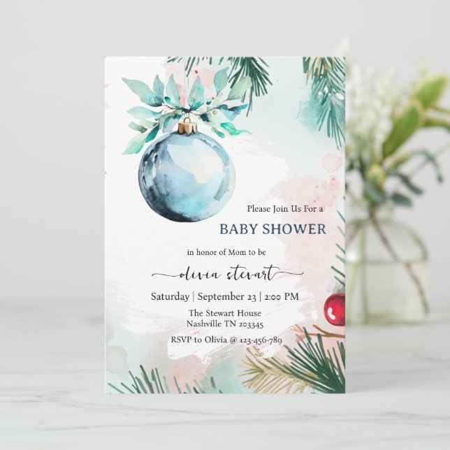 Script Winter Christmas boy Baby Shower  Invitation (Standing Front)