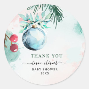 Script Winter Christmas Boy Baby Shower thank you Classic Round Sticker
