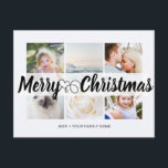 Script with Heart Merry Christmas 6 photos Postcard<br><div class="desc">Script with Heart Merry Christmas 6 photos Universal Postcard. Personalized 6 family collage photos Universal Greetings Postcards featuring a stylish photo collage with 6 customized images,  your greetings message in elegant handwritten script font,  your name,  date,  year,  message on the back in a modern and simple sans serif font.</div>