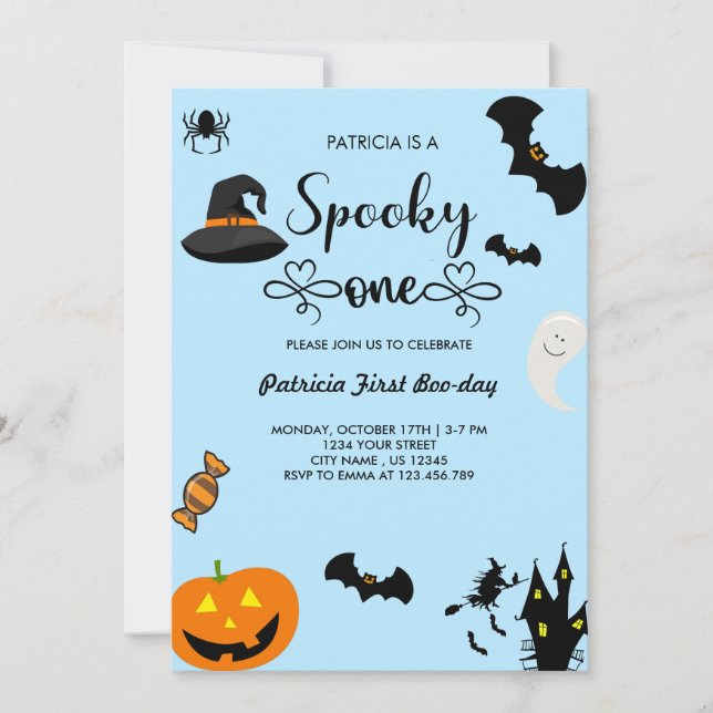 Script with Heart | Spooky One Halloween Birthday Invitation (Front)