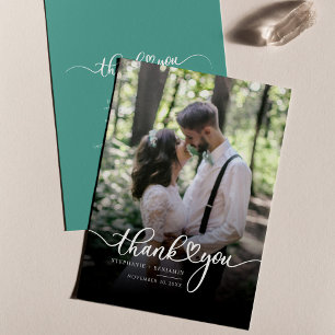 Script with Heart Wedding Day Photo Thank You Card