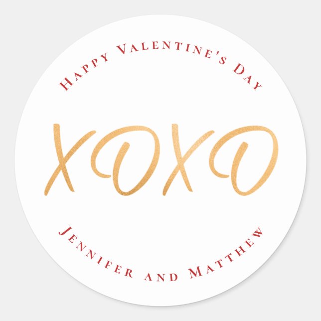 Script XOXO Happy Valentine's Day Holiday Classic Round Sticker (Front)