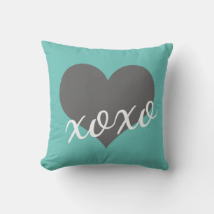 script XOXO on grey heart Throw Pillow