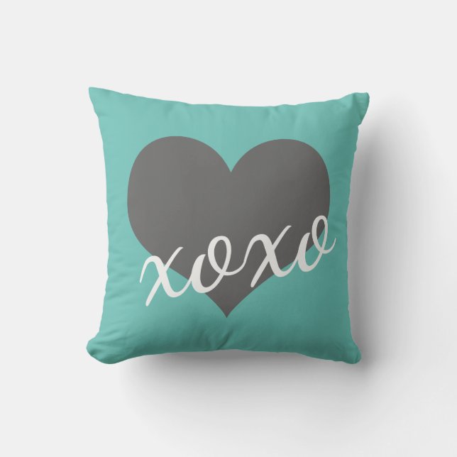 script XOXO on grey heart | Throw Pillow (Front)
