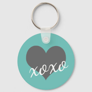 script XOXO with grey heart on teal   Keychain