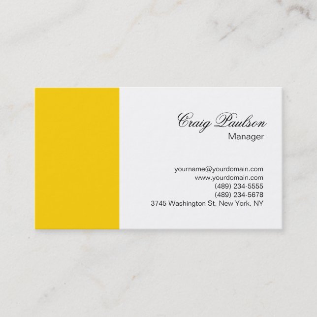 Script Yellow White Plain Simple Business Card (Front)