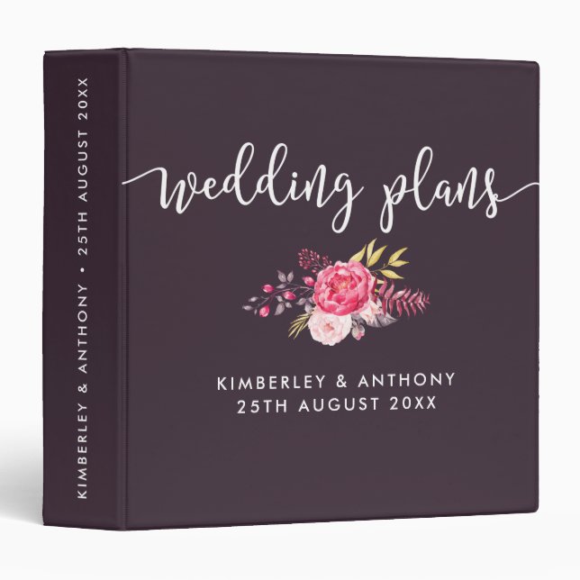 Scripted and Floral Wedding Planning Binder (Front/Spine)