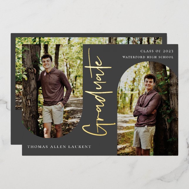 Scripted Arch Photo Graduation Foil Invitation (Front/Back)