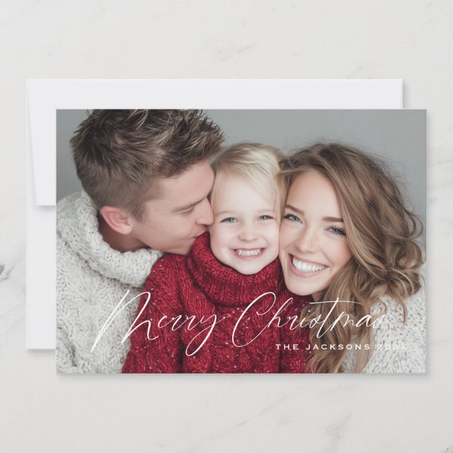 Scripted Chic Merry Christmas Design Holiday Card (Front)