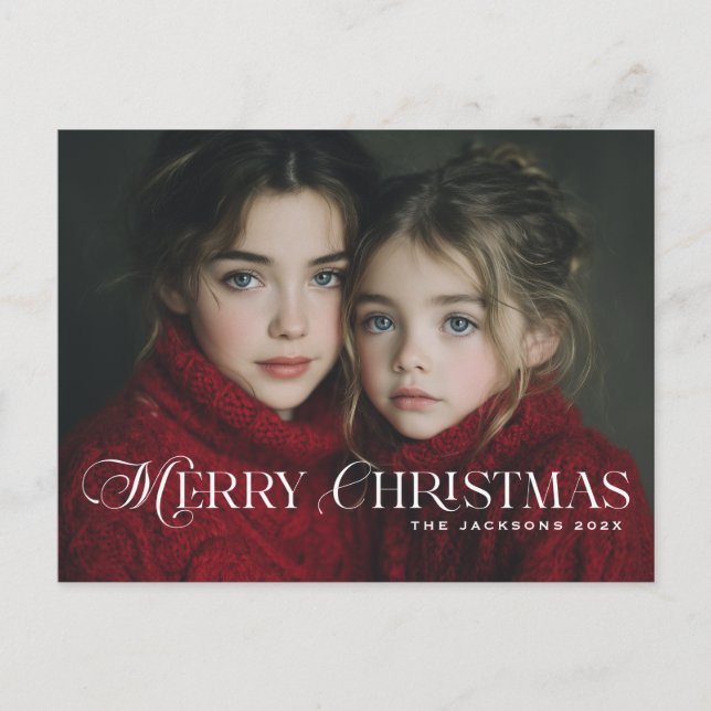 Scripted Chic Merry Christmas Design Holiday Postcard (Front)