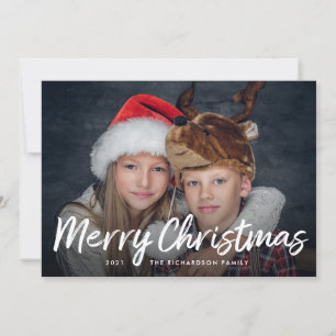 Scripted Christmas   Navy Blue with Photo Holiday Card