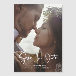Scripted Elegance Minimalist Photo Save The Date Magnetic Invitation