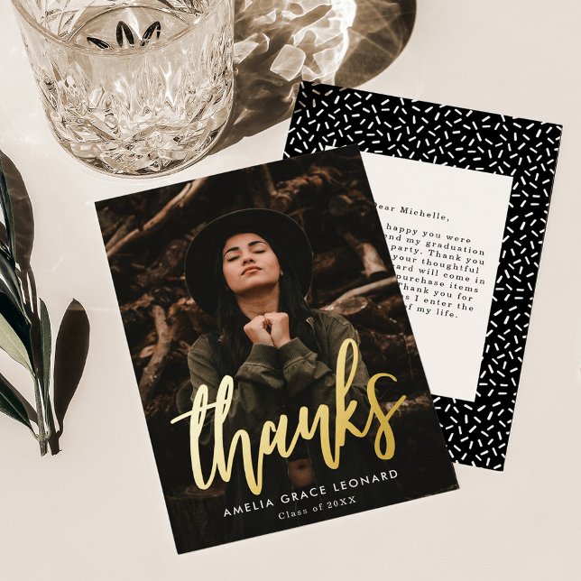 Scripted Gold Foil Photo Graduation Thank You (Creator Uploaded)
