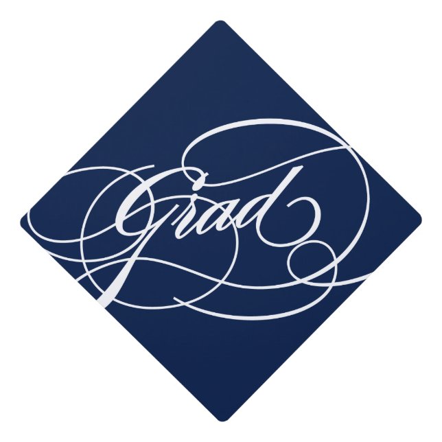 Scripted Grad in Navy Graduation Cap Topper (Front)